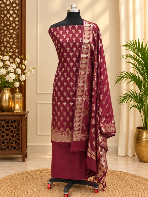 Royal_Wine_Banarasi_Silk_Unstitched_Suit_Set_with_Dupatta