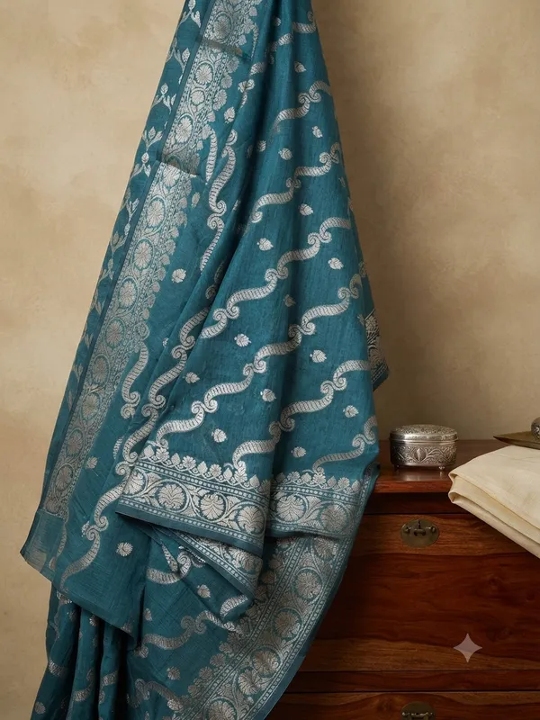 Silk_Dreams_Teal_Banarasi_Silk_Unstitched_Suit_Set_with_Dupatta