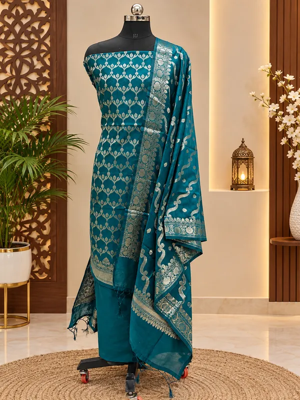 Silk_Dreams_Teal_Banarasi_Silk_Unstitched_Suit_Set_with_Dupatta
