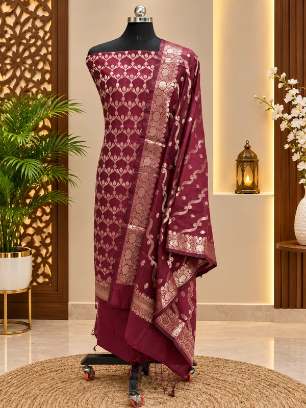 Silk_Dreams_Wine_Maroon_Banarasi_Silk_Unstitched_Suit_Set_with_Dupatta