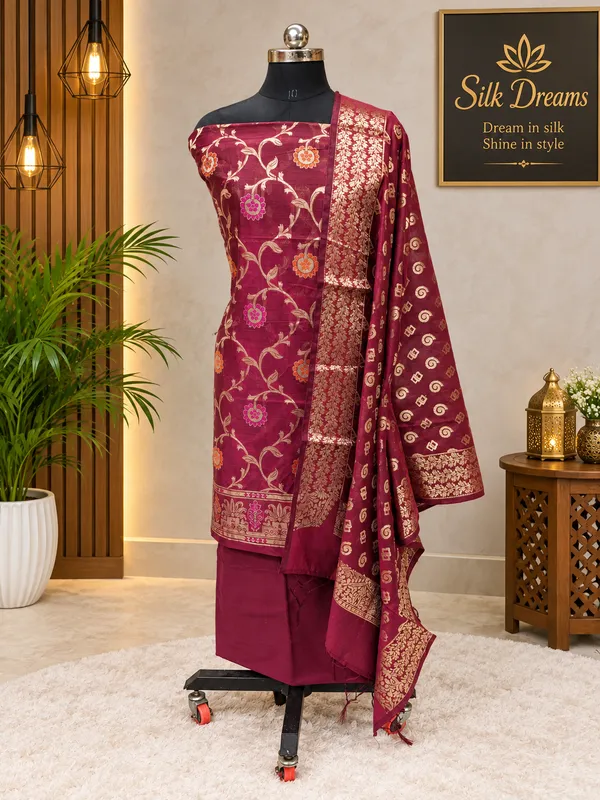 Women's_Banarasi_Silk_Unstitched_Suit_Set_with_Dupatta_–_Maroon