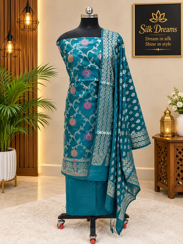 Women's_Banarasi_Silk_Unstitched_Suit_Set_with_Dupatta_–_Teal_Blue