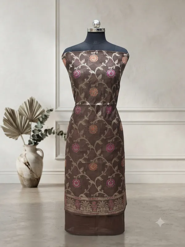Women's_Chocolate_Brown_Banarasi_Silk_Unstitched_Suit_Set_with_Dupatta