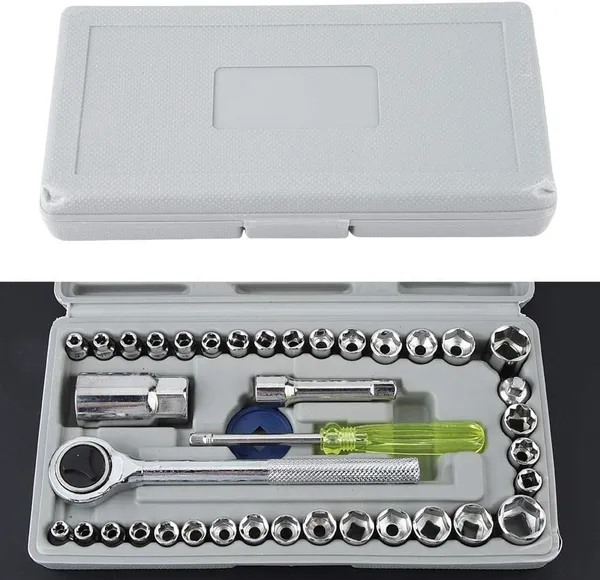 40_Piece_Car_Repair_Socket_Wrench_Set_With_Ratchet_Handle_And_Extension_Bars