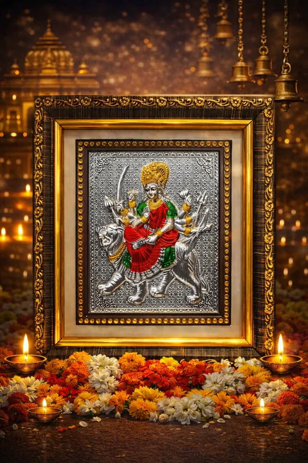 Durga_Maa_Wooden_Silver_Plated_Photo_Frame