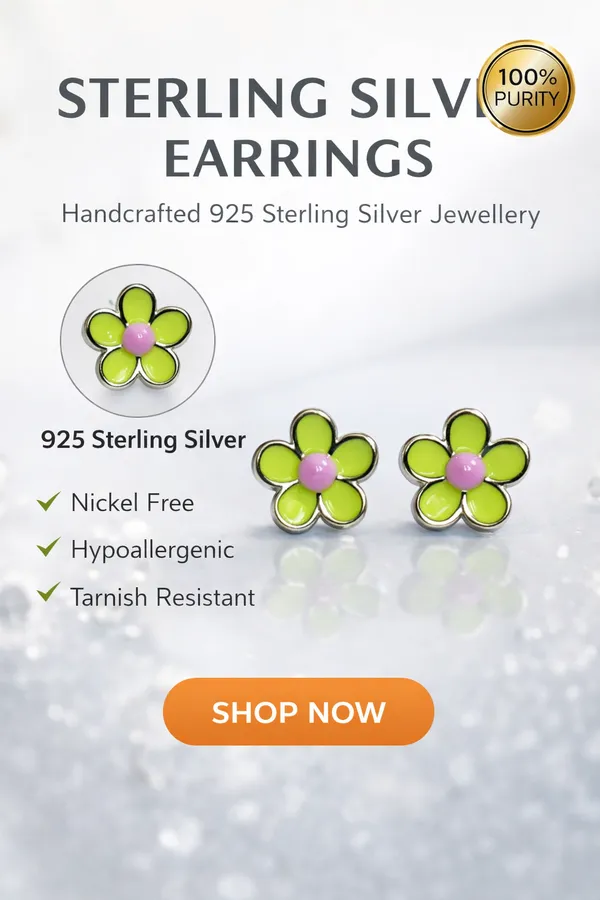 925_Sterling_Silver_Floral_Inspired_Tiny_Premium_Enamel_Green_Colour_Studs__With_South_Screw