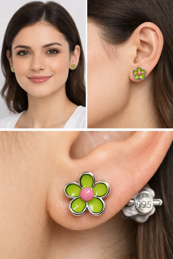 925_Sterling_Silver_Floral_Inspired_Tiny_Premium_Enamel_Green_Colour_Studs__With_South_Screw