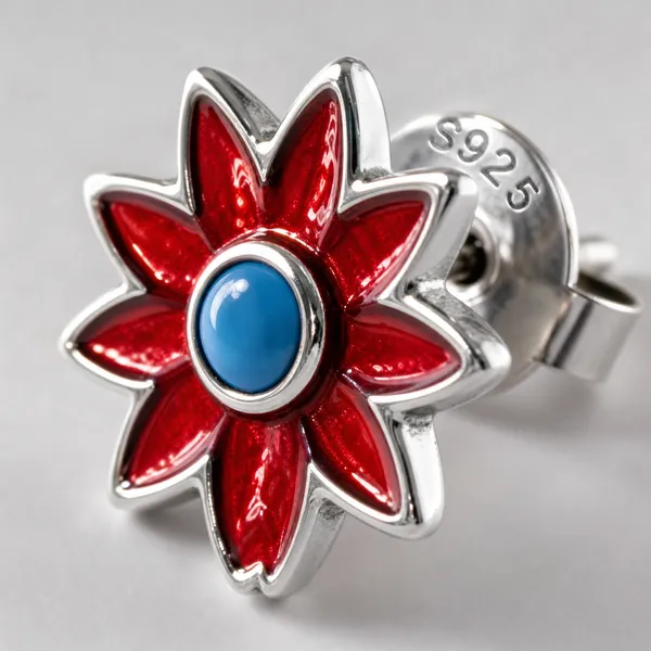 925_Sterling_Silver_Floral_Inspired_Tiny_Premium_Enamel_Red_Colour__Studs_With_South_Screw