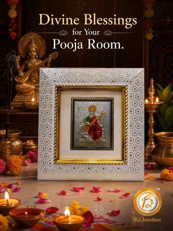 Saraswati_Mata_999_Silver_Wooden_Photo_Frame