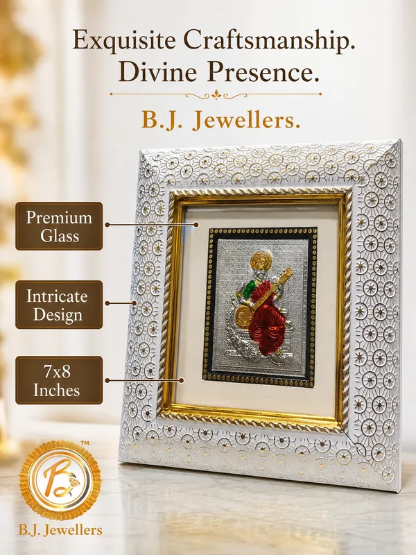 Saraswati_Mata_999_Silver_Wooden_Photo_Frame