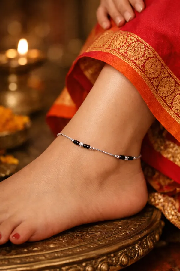 Silver_Payal_With_Black_Bead_And_Silver_Ball