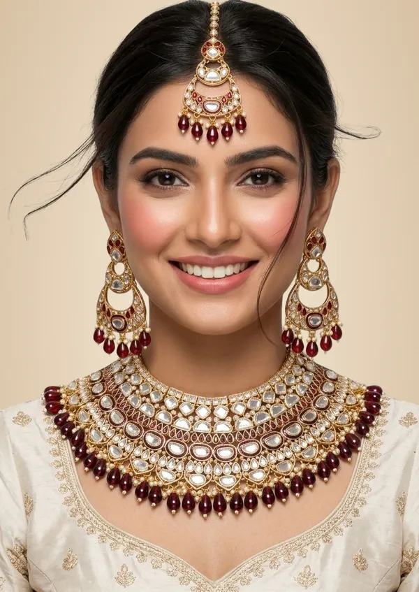 Maroon_Brass_Necklace_Set_For_Women
