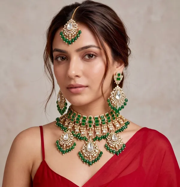 Green_Brass_Necklace_Set_For_Women