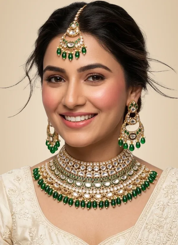 Gold_And_Green_Brass_Necklace_Set_For_Women