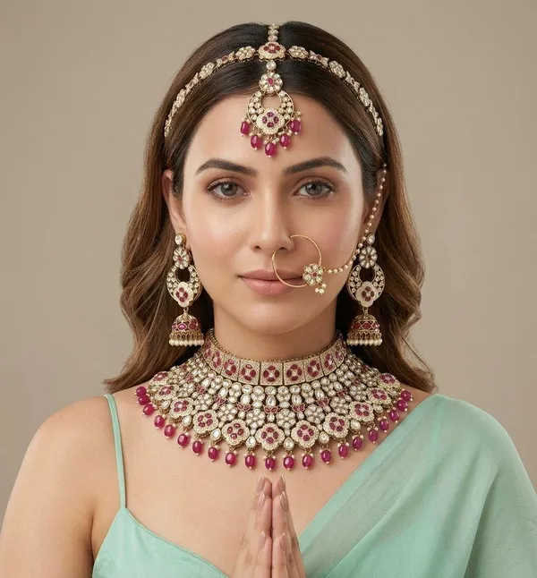 Pink_Brass_Necklace_Set_For_Women