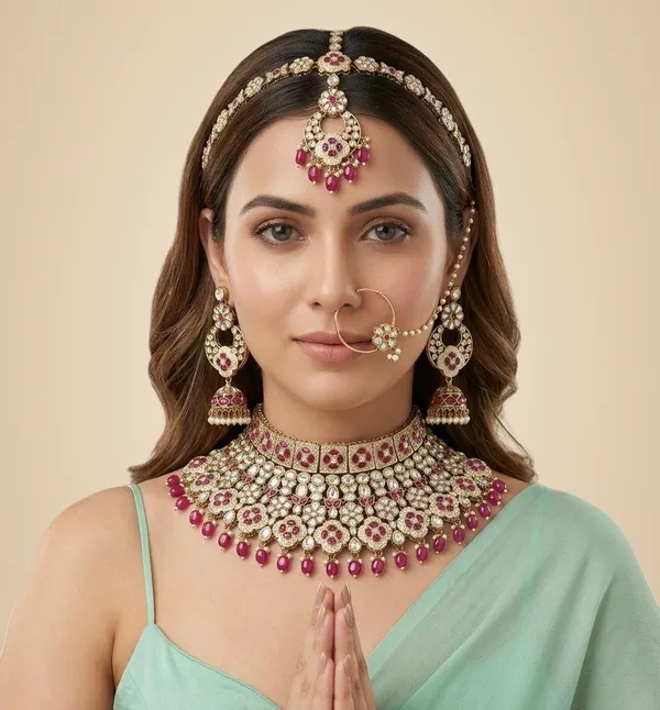 Pink_Brass_Necklace_Set_For_Women
