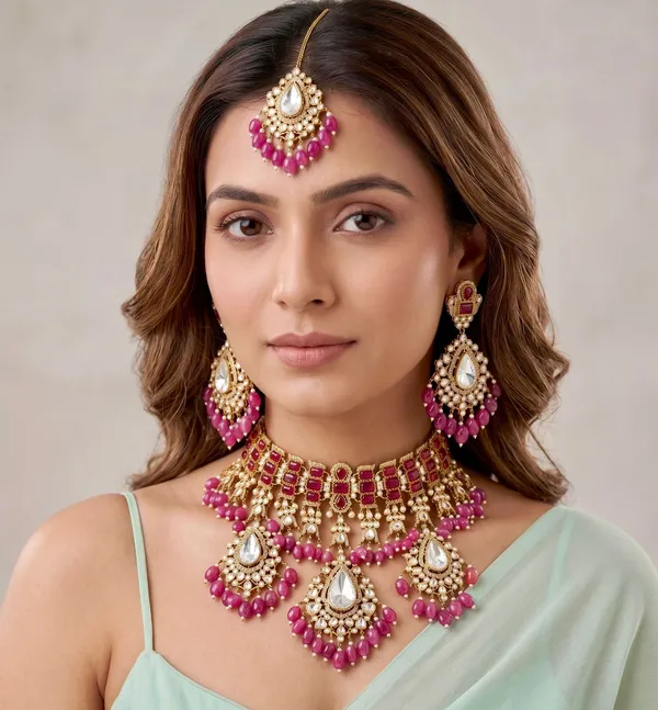 Pink_Brass_Necklace_Set_For_Women