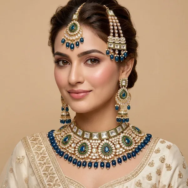Blue_And_Gold_Brass_Necklace_Set_For_Women