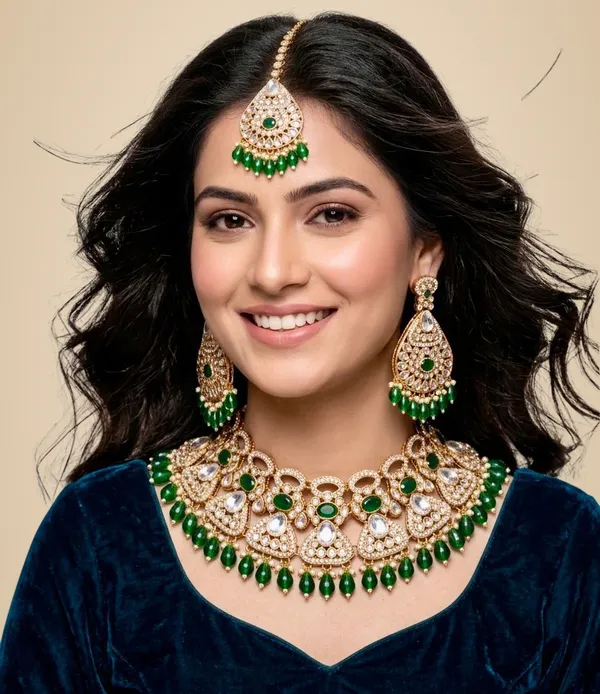 Green_Brass_Necklace_Set_For_Women