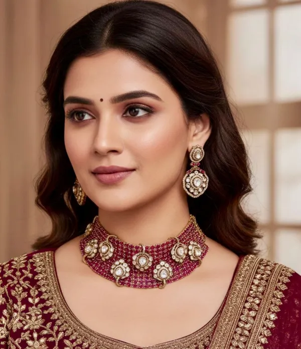 Ruby-Red_Brass_Necklace_Set_For_Women