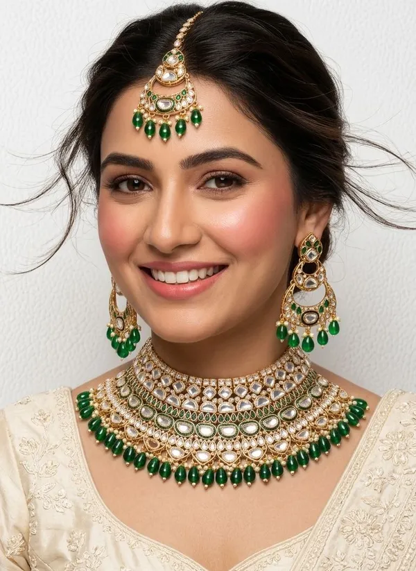 Gold_And_Green_Brass_Necklace_Set_For_Women