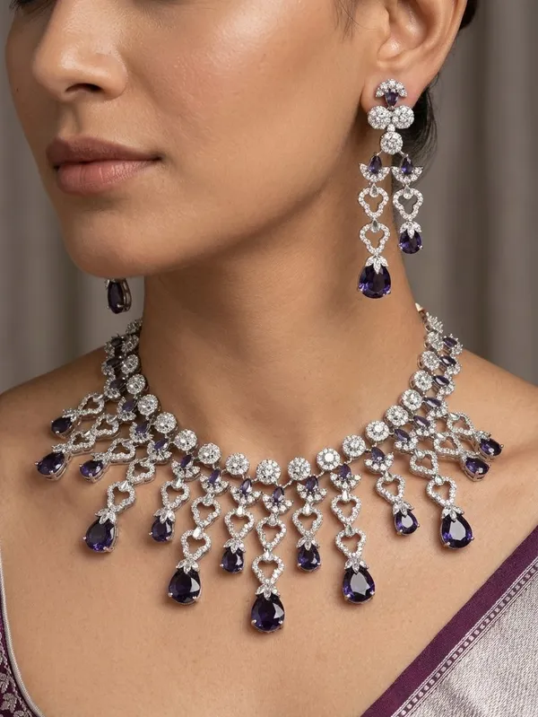 Deep_Purple_And_Silver_Brass_Necklace_Set_For_Women