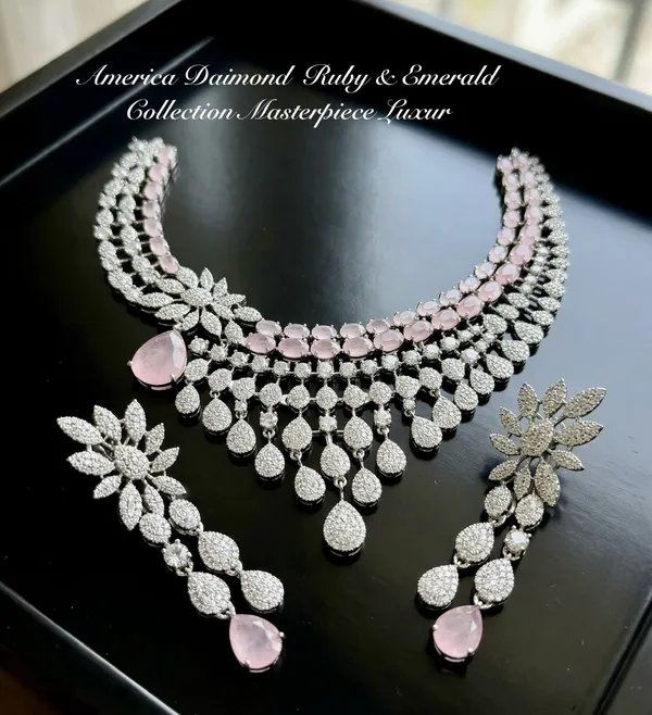Silver_And_Pink_Brass_Necklace_Set_For_Women