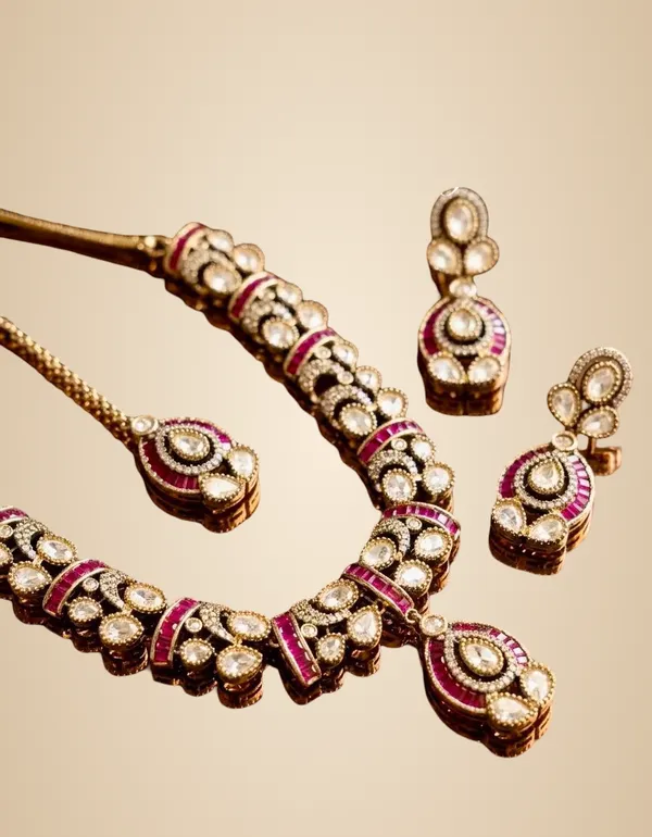 Gold_And_Red_Brass_Necklace_Set_For_Women