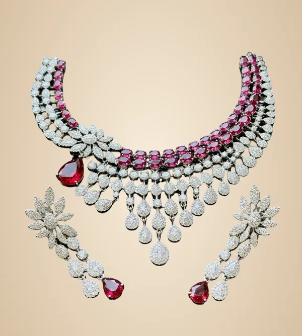Pink_And_Silver_Brass_Necklace_Set_For_Women