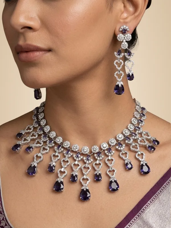Deep_Purple_And_Silver_Brass_Necklace_Set_For_Women