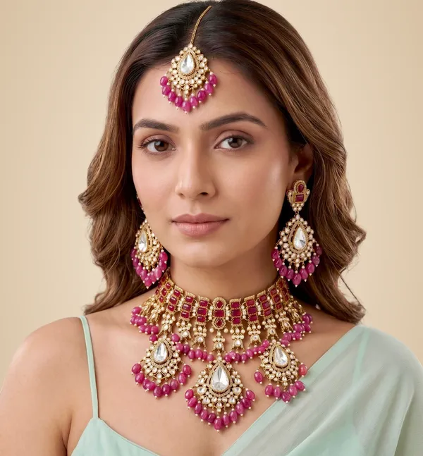 Pink_Brass_Necklace_Set_For_Women