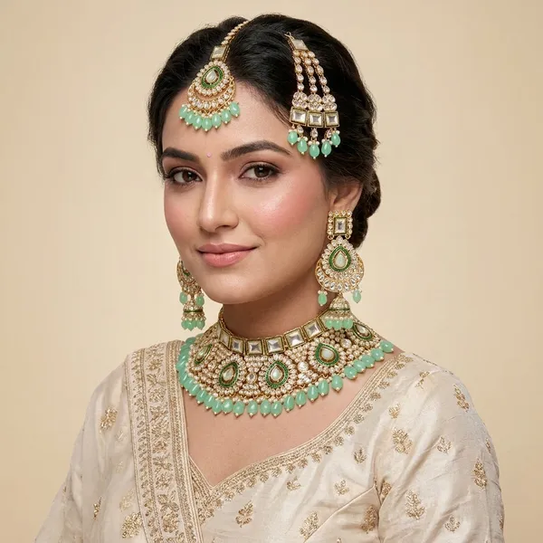 Gold_And_Mint_Green_Brass_Necklace_Set_For_Women