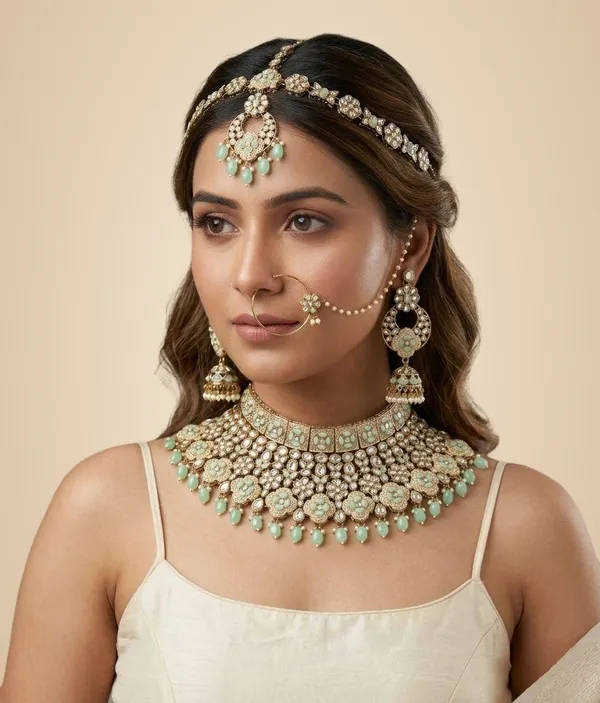 Mint_Green_Brass_Necklace_Set_For_Women