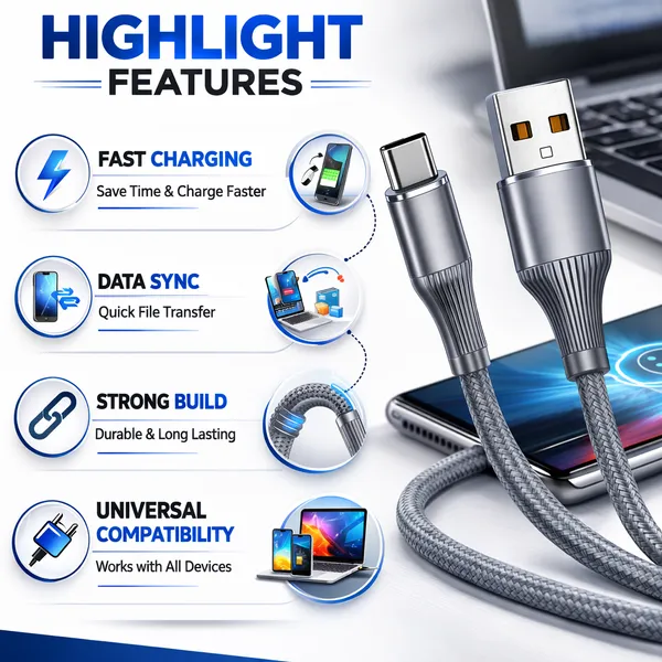 SouzNXT_Usb_To_Type-C_Fast_Charging_&_Data_Sync_Cable_-_Nylon_Braided,_Tangle-Free_(Grey)