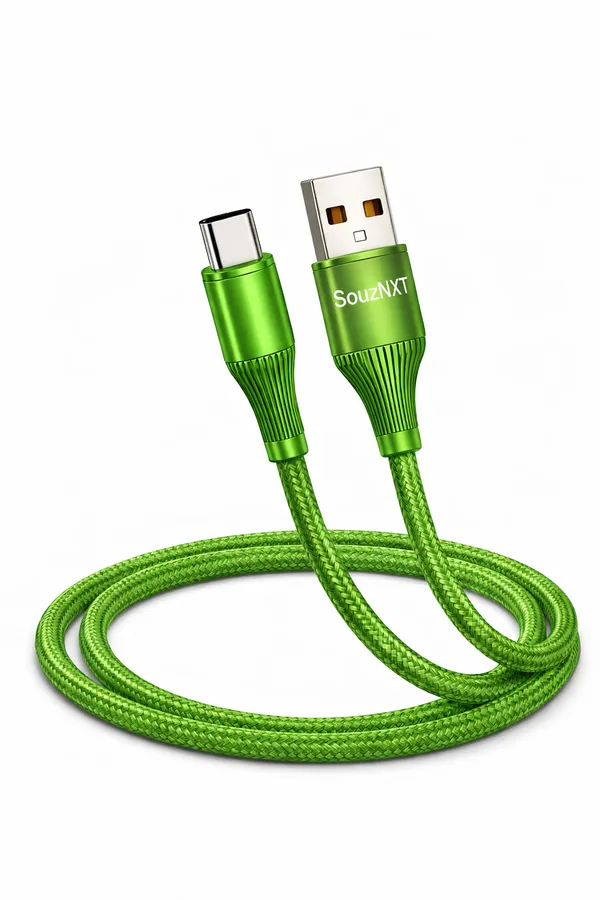 SouzNXT_Usb_Type-C_To_Usb-A_Fast_Charging_&_Data_Sync_Cable_-_1.2M_Green_Nylon_Braided