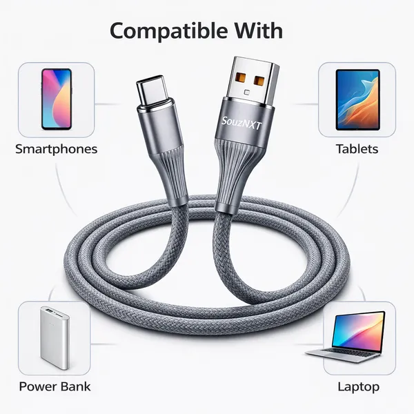 SouzNXT_Usb_To_Type-C_Fast_Charging_&_Data_Sync_Cable_-_Nylon_Braided,_Tangle-Free_(Grey)