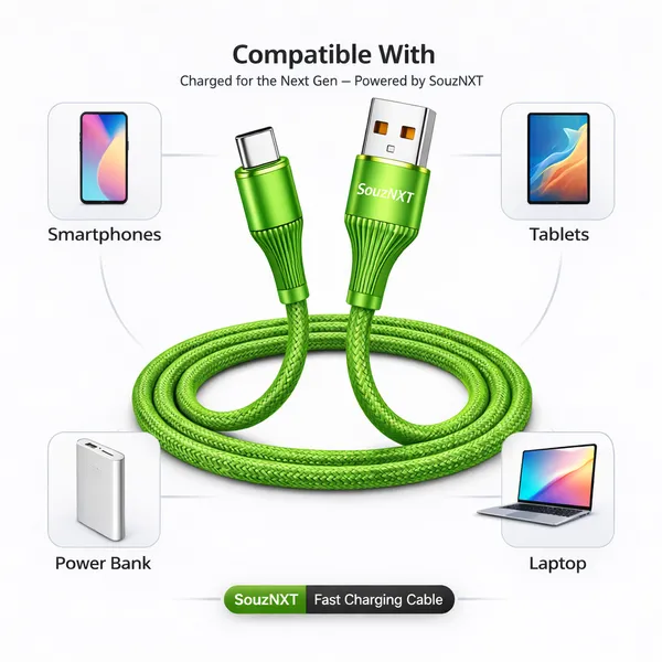 SouzNXT_Usb_Type-C_To_Usb-A_Fast_Charging_&_Data_Sync_Cable_-_1.2M_Green_Nylon_Braided