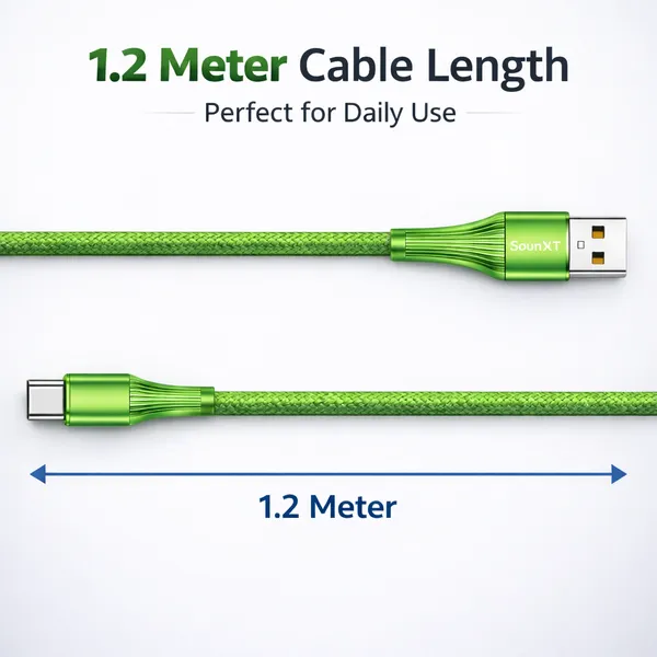 SouzNXT_Usb_Type-C_To_Usb-A_Fast_Charging_&_Data_Sync_Cable_-_1.2M_Green_Nylon_Braided