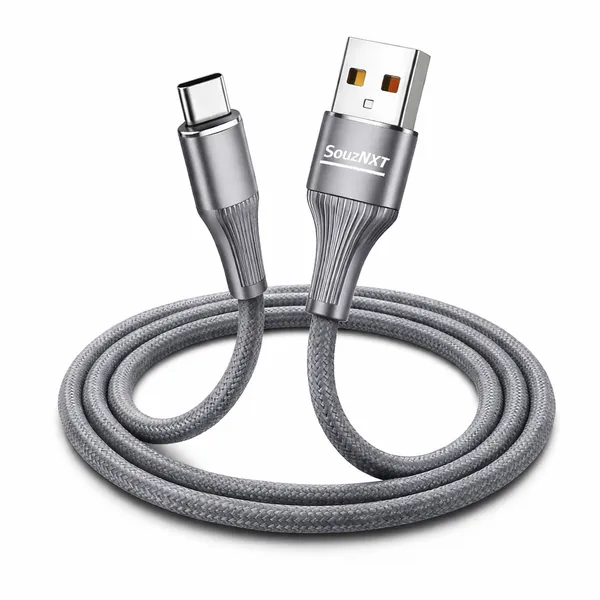SouzNXT_Usb_To_Type-C_Fast_Charging_&_Data_Sync_Cable_-_Nylon_Braided,_Tangle-Free_(Grey)