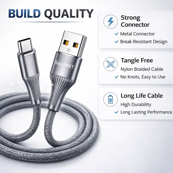 SouzNXT_Usb_To_Type-C_Fast_Charging_&_Data_Sync_Cable_-_Nylon_Braided,_Tangle-Free_(Grey)