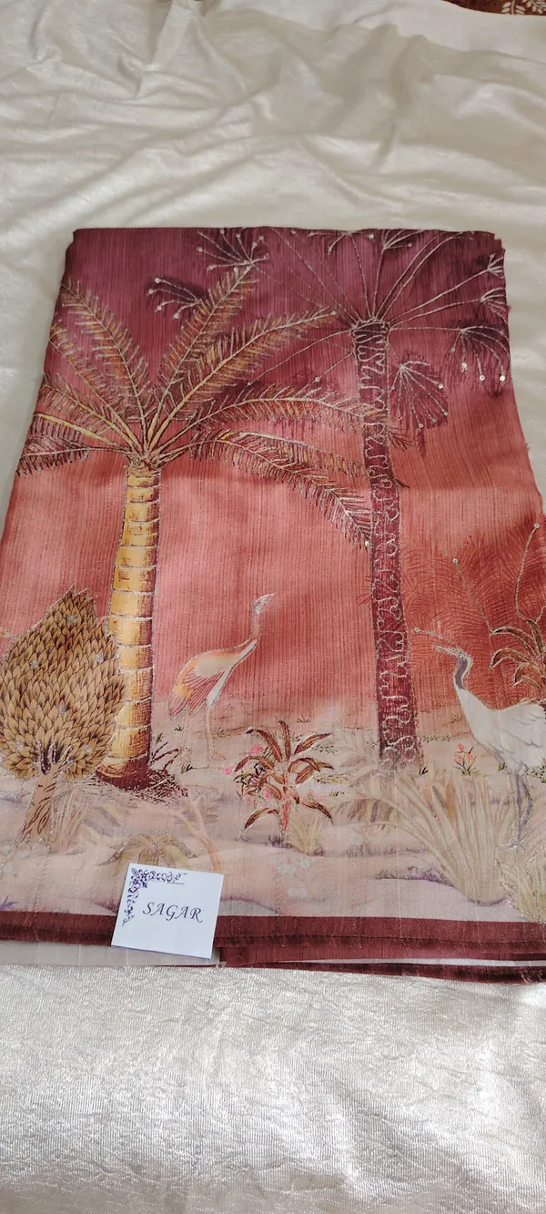 Printed_Silk_Tropical_Palm_Design_-_Maroon_And_Beige_Sunset_Theme