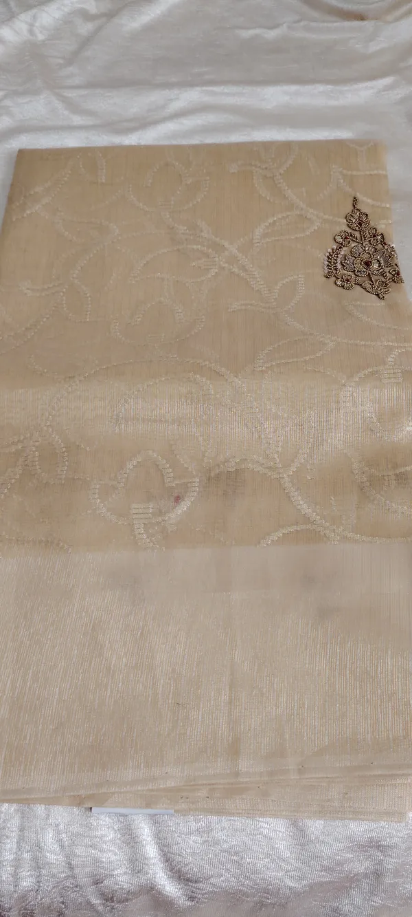 Beige_Tissue_Kota_Silk_Fabric_Embellished_Beads_Work