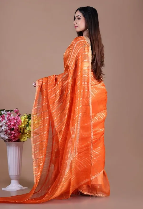 Orange_Linen_Silk_Saree_With_Golden_Zari_Border_And_Pallu_-_Traditional_Indian_Ethnic_Wear
