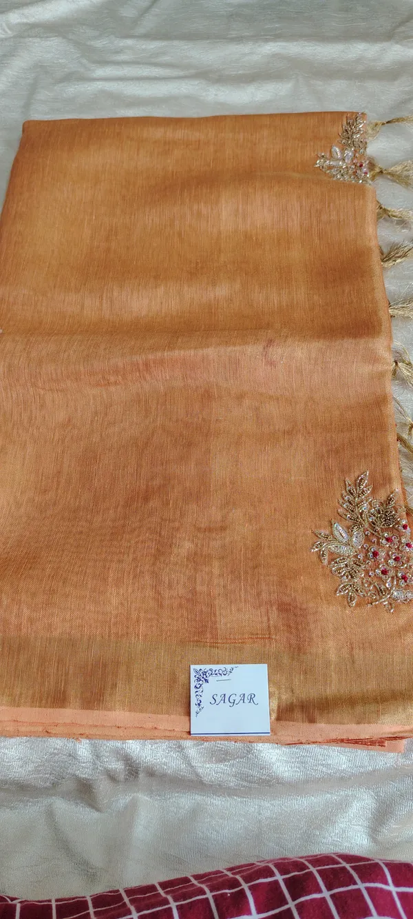 Orange_Tissue_Linen_Saree_With_Embellished_Beads_Motifs