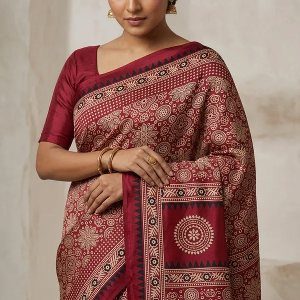 Maroon_Ajrak_Print_Modal_Cotton_Saree