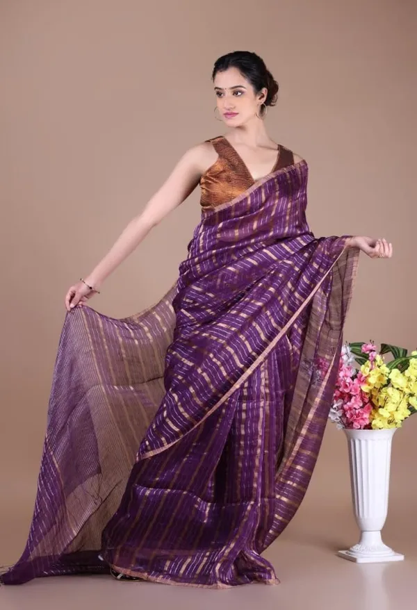 Purple_Striped_Linen_Silk_Saree