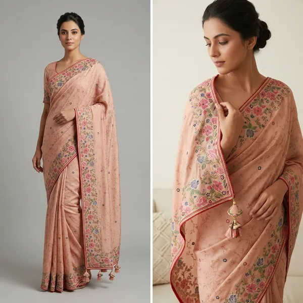 Peach_Cross_Stitch_Embroidered_Jacard_Crepe_Silk_Saree_With_Tassel_Border
