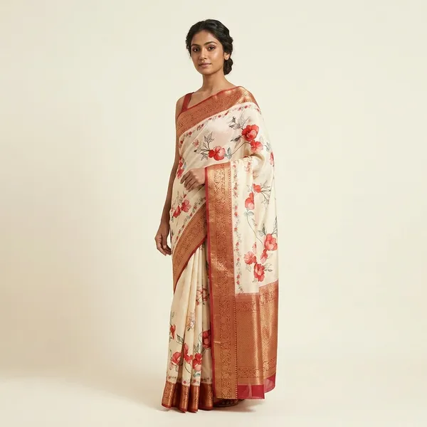 Pure_Chiniya_Silk_Benarasi_With_Contrast_Blouse