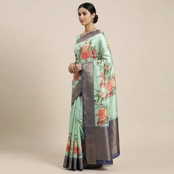 Mint_Green_And_Navy_Blue_Floral_Soft_Benarasi_Silk