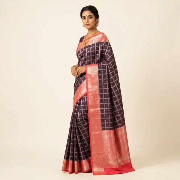 Banarasi_Soft_Silk_Saree_With_Silver_Zari_Work_-_Wine_And_Pink